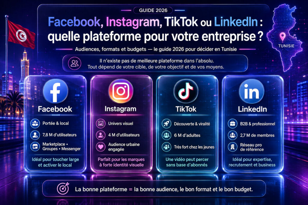 Quelle plateforme de réseaux sociaux pour votre entreprise : Facebook, Instagram, TikTok ou LinkedIn en Tunisie
