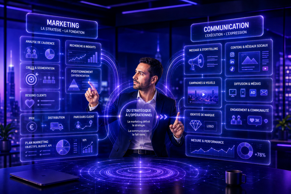 Différence entre marketing et communication — guide 5 Sens Advertising